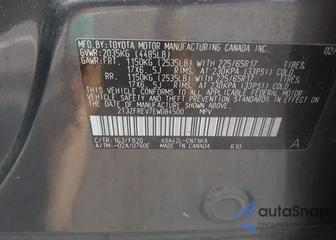 2014 Toyota Rav4 Le из США, поврежденный, VIN 2T3ZFREV7EW084500